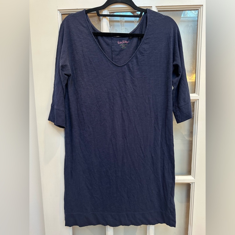 Lilly Pulitzer Eliza T-Shirt Dress Jersey Navy Size XS Prima Cotton Stretchy